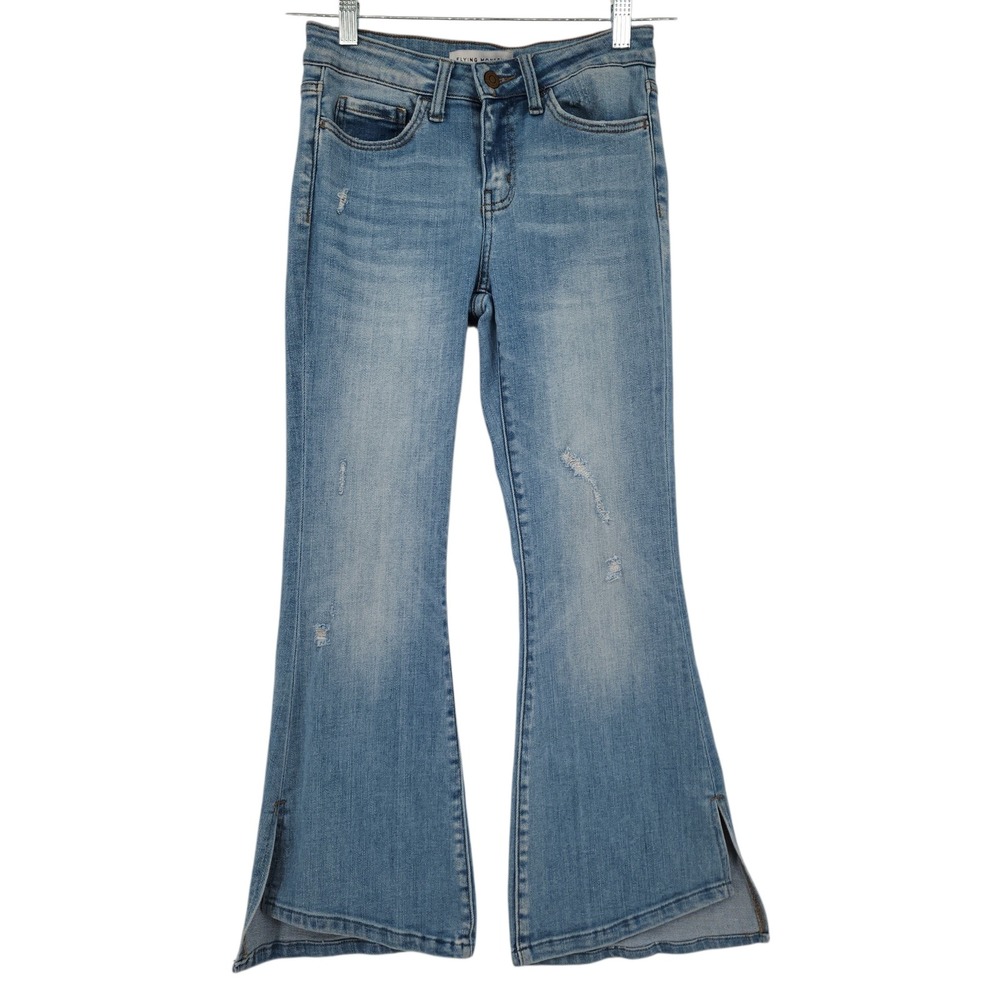 Flying Monkey Flare Jean sz 25 Women Distressed Side Slit Light Wash DE1002 BOHO